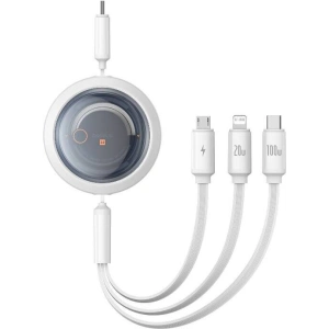 Hurtownia GSM - Cablul Baseus Free2Draw 3w1 USB-C / USB-C, Lightning, MicroUSB 100W 1.1m alb - BSU4919 - {ean13} - Hurt