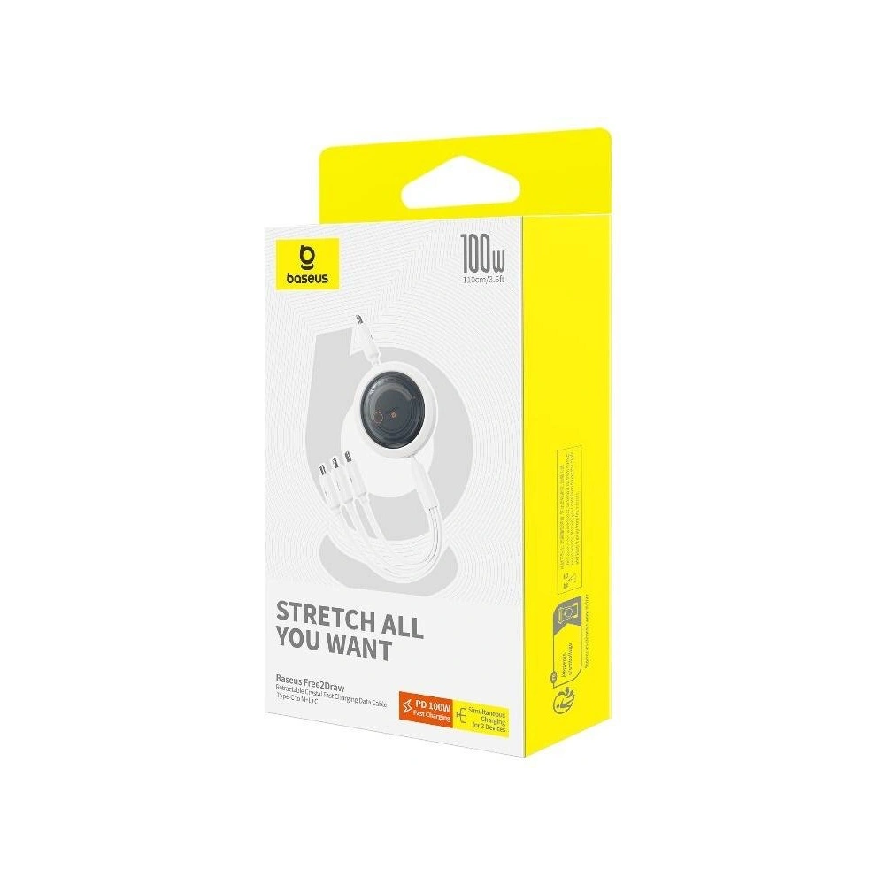Hurtownia GSM - Kabel Baseus Free2Draw 3w1 USB-C / USB-C, Lightning, MicroUSB 100W 1.1m bílý - BSU4919 - {ean13} - Hurt