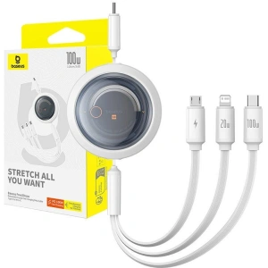 Hurtownia GSM - Cablul Baseus Free2Draw 3w1 USB-C / USB-C, Lightning, MicroUSB 100W 1.1m alb - BSU4919 - {ean13} - Hurt