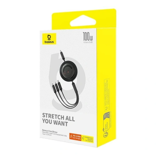 Kabel Baseus Free2Draw 3w1 USB-C / USB-C, Lightning, MicroUSB 100W 1.1m czarny - 3w1 - Baseus