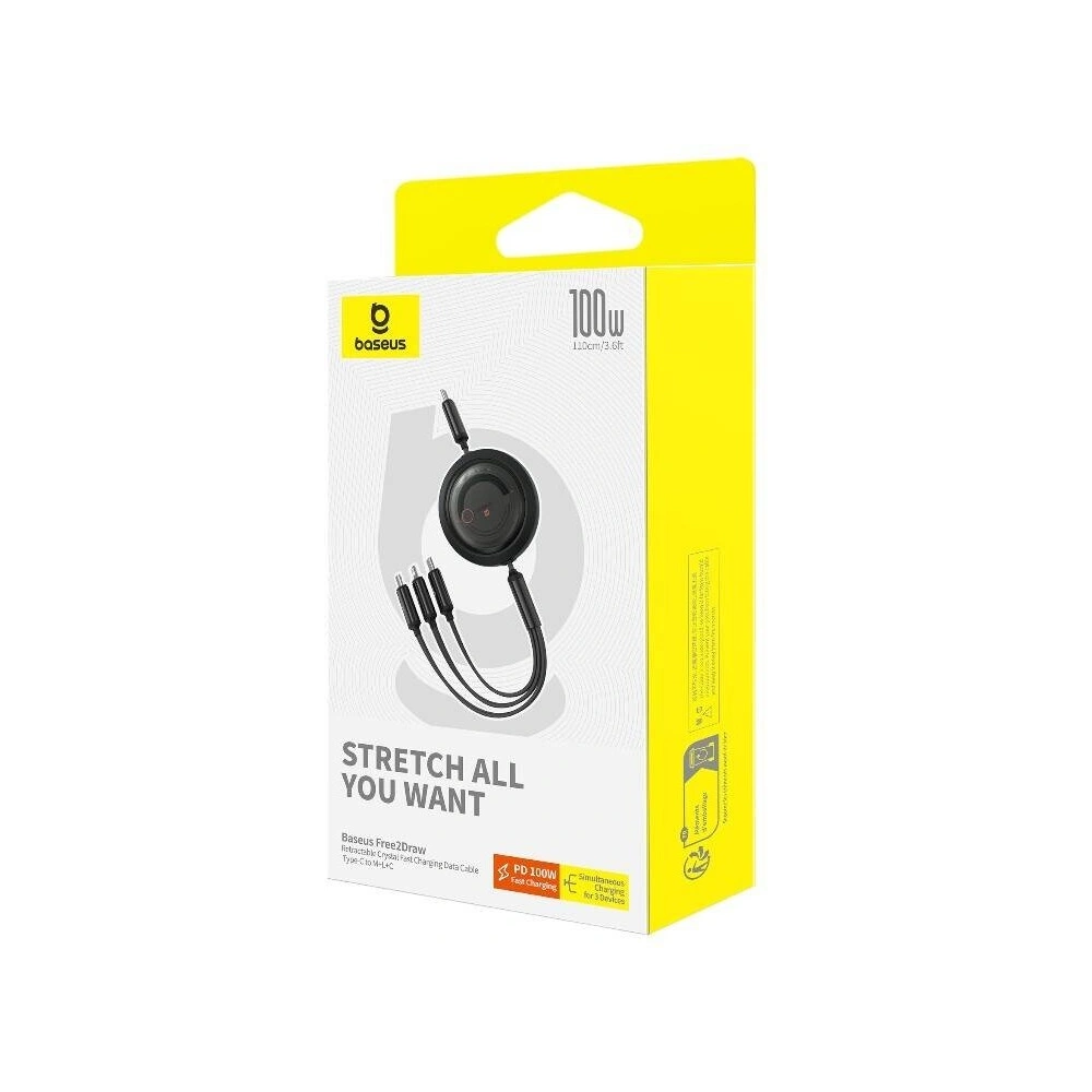 Hurtownia GSM - Kabel Baseus Free2Draw 3w1 USB-C / USB-C, Lightning, MicroUSB 100W 1.1m schwarz - BSU4920 - {ean13} - Hurt