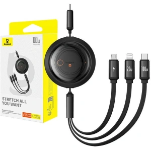 Hurtownia GSM - Cablul Baseus Free2Draw 3w1 USB-C / USB-C, Lightning, MicroUSB 100W 1.1m negru - BSU4920 - {ean13} - Hurt