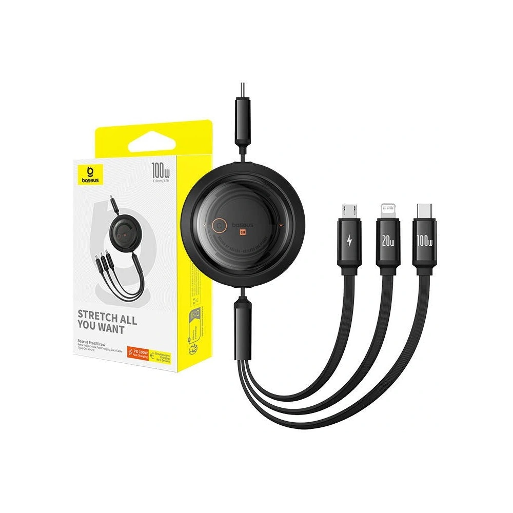 Hurtownia GSM - Kabel Baseus Free2Draw 3w1 USB-C / USB-C, Lightning, MicroUSB 100W 1.1m schwarz - BSU4920 - {ean13} - Hurt