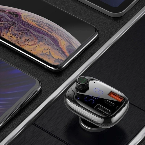 Transmiter FM Baseus T typed Bluetooth 5.0, 2xUSB, USB-C,  PD, QC 3.0, microSD