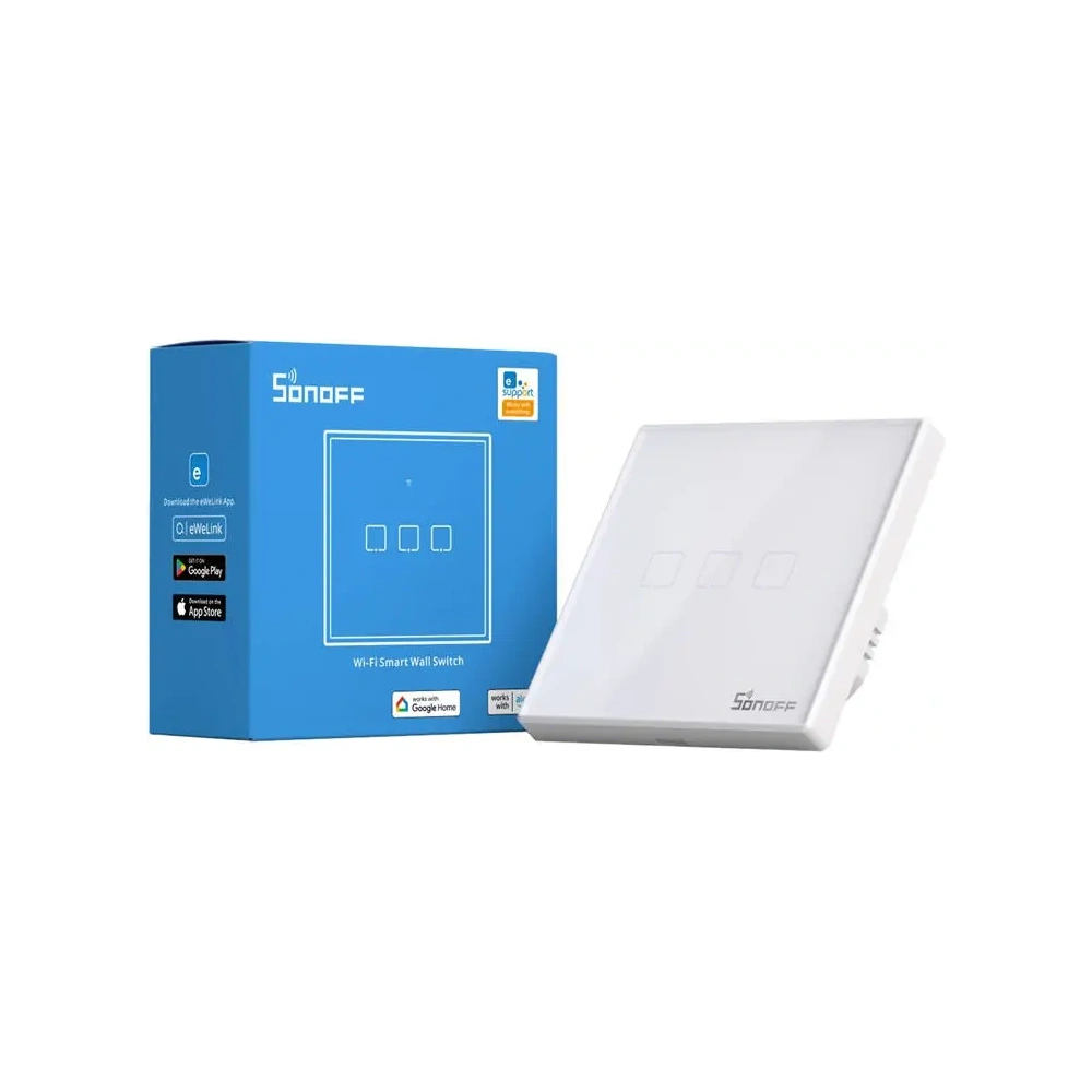 Hurtownia GSM - Comutator de lumină tactil WiFi + RF 433 Sonoff T2 EU TX (3 canale) versiune nouă - SNF168 - {ean13} - Hurt