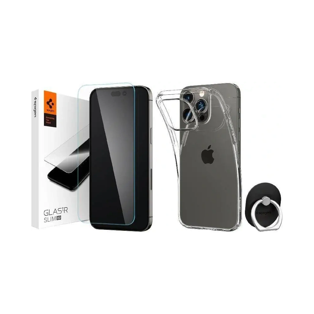 Wholesale Set Spigen Bundle Pack case Crystal Flex + glass Glas.tR Slim HD + Style Ring holder Apple iPhone 14 - SPN3507 - {ean13} - Hurt