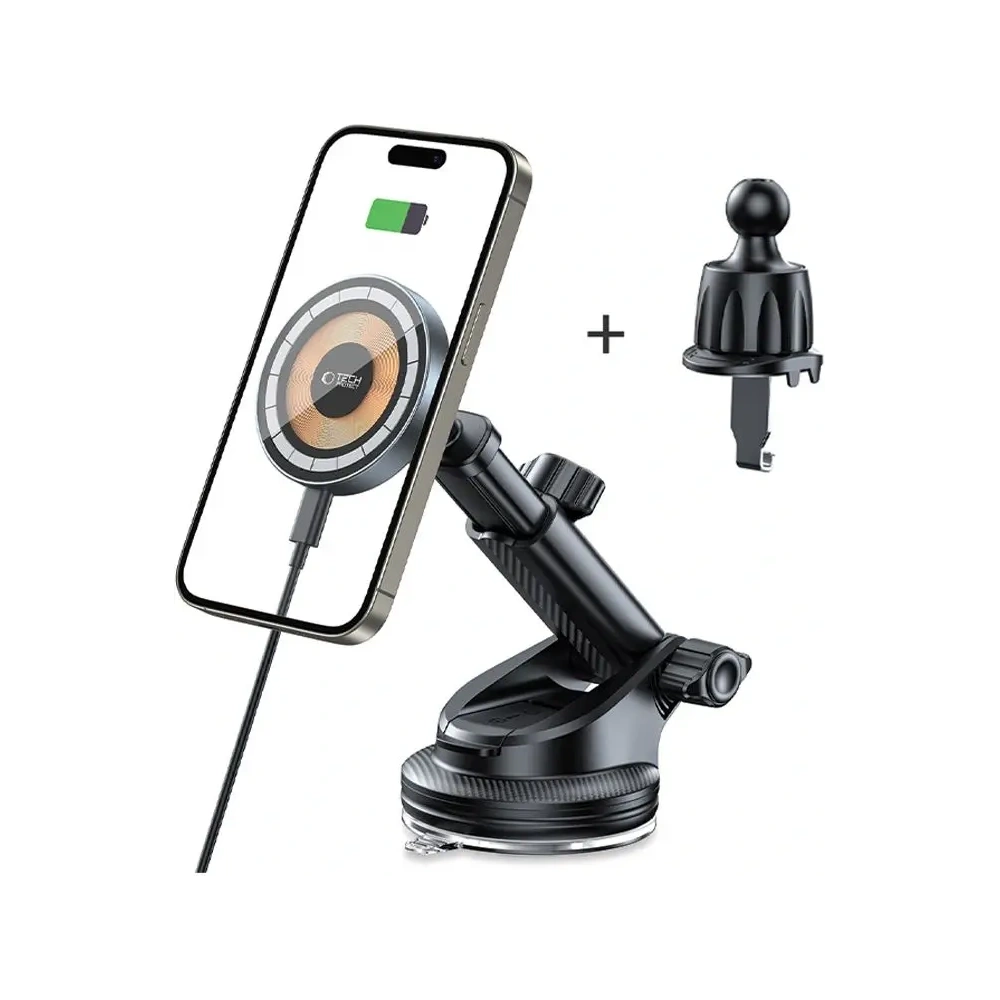 Wholesale Car holder for grille / on window / on dashboard with 15W charger Tech-Protect MM15W-V5 Magnetic MagSafe Black - THP3059 - {ean13} - Hurt