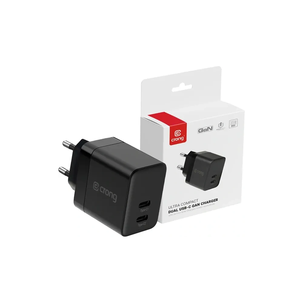 Hurtownia GSM - Set Crong Netzladegerät 2xUSB-C 35W + drahtloser GaN PD PowerSpot Pivot Stand 3in1 schwarz - CRG802 - {ean13} - Hurt