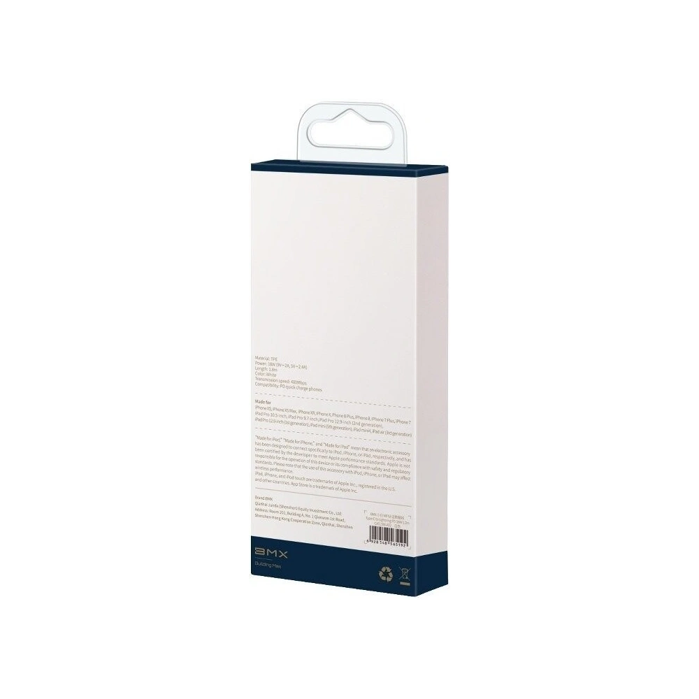 Wholesale BMX Mini White MFi certified Cable Type-C to Lightning PD 18W 1.2m White - BSU932WHT - {ean13} - Hurt