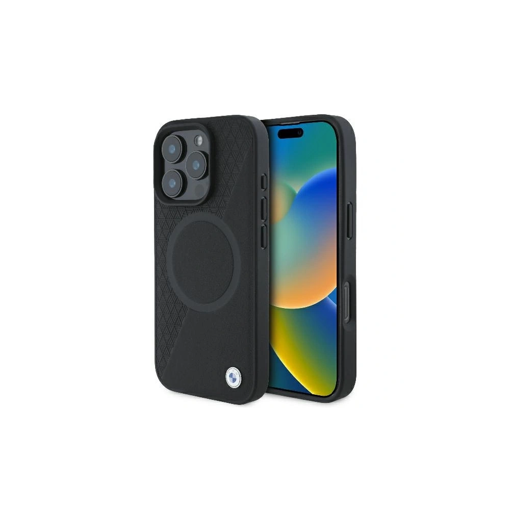 Wholesale Case BMW BMHMP16L23RTPK Apple iPhone 16 Pro hardcase Sign Leather Half Textured And Circle MagSafe black - BMW686 - {ean13} - Hurt