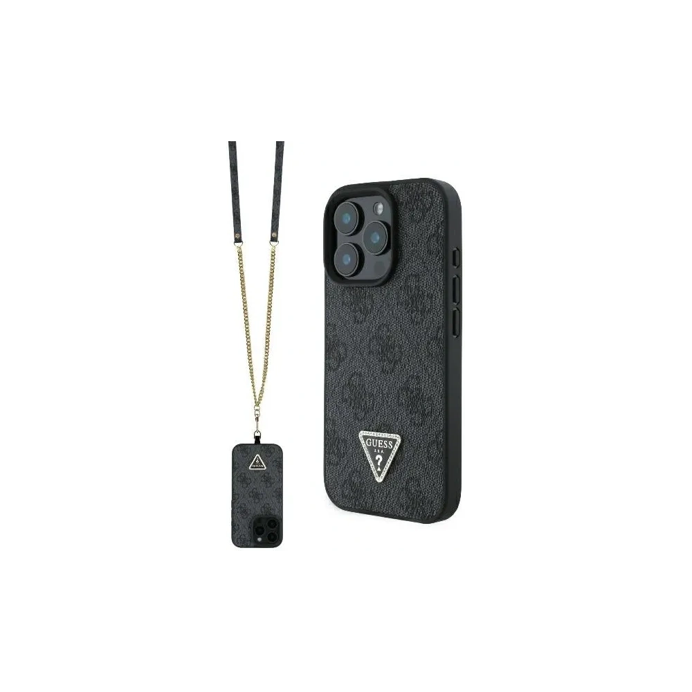 Wholesale Case Guess GUHCP16LP4TDSCPK Apple iPhone 16 Pro hardcase Leather Metal Logo Strass Crossbody black - GUE3494 - {ean13} - Hurt