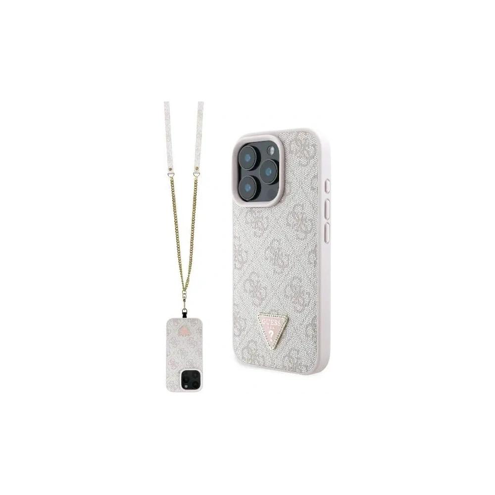Hurtownia GSM - Eset Guess GUHCP16LP4TDSCPP Apple iPhone 16 Pro kemény tok Bőr Fém Logó Strassz Crossbody rózsaszín - GUE3495 - {ean13} - Hurt