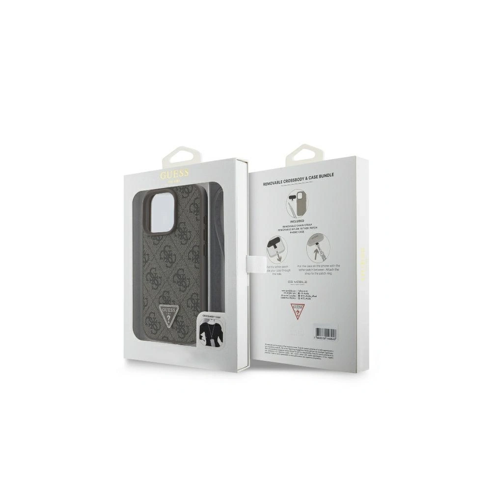 Hurtownia GSM - Eset Guess GUHCP16LP4TDSCPW Apple iPhone 16 Pro keménytok Bőr Fém Logó Strassz Keresztpánt barna - GUE3496 - {ean13} - Hurt