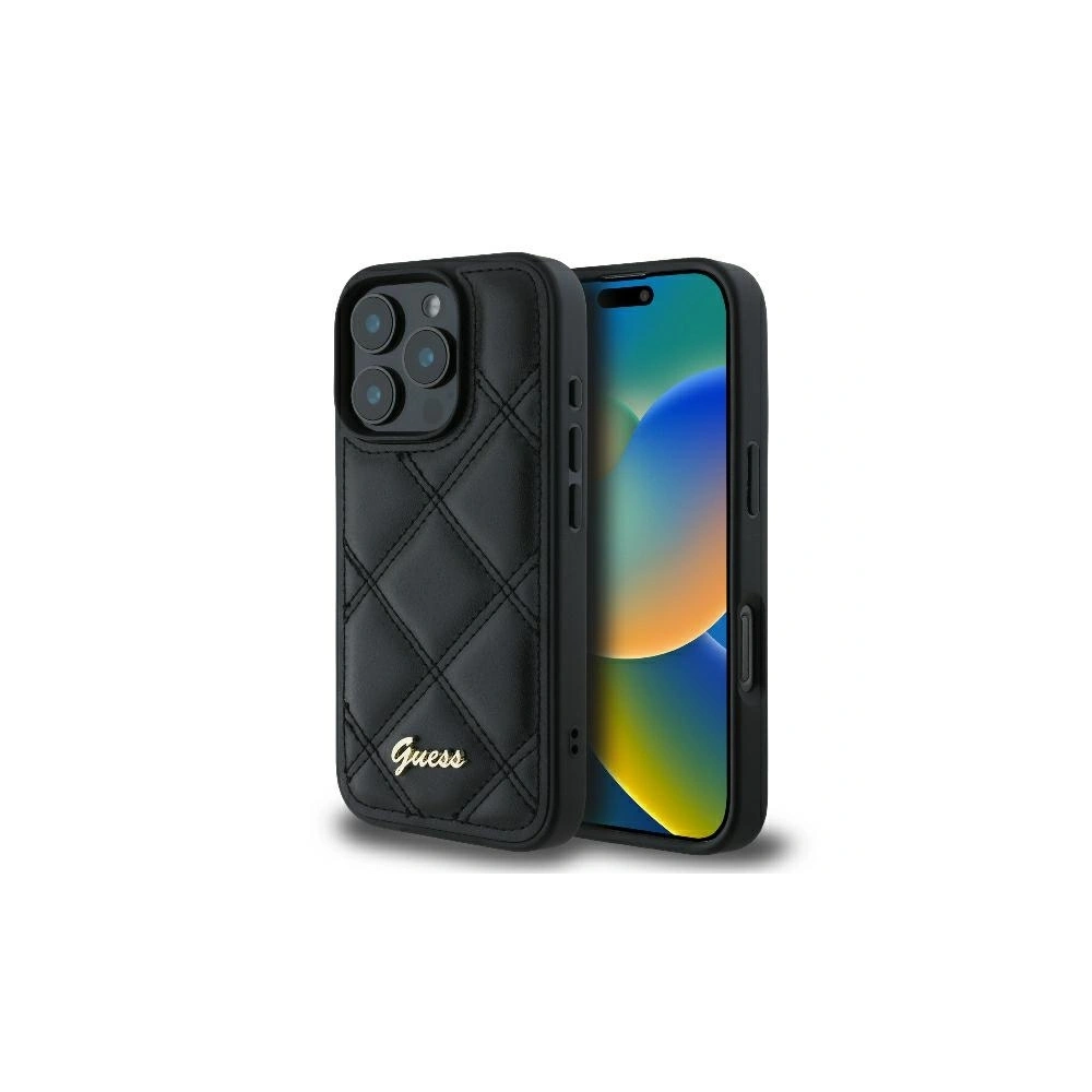 Hurtownia GSM - Fall Guess GUHCP16LPSQSQSK Apple iPhone 16 Pro Hartschale Ge quiltetes Metall-Logo schwarz - GUE3497 - {ean13} - Hurt
