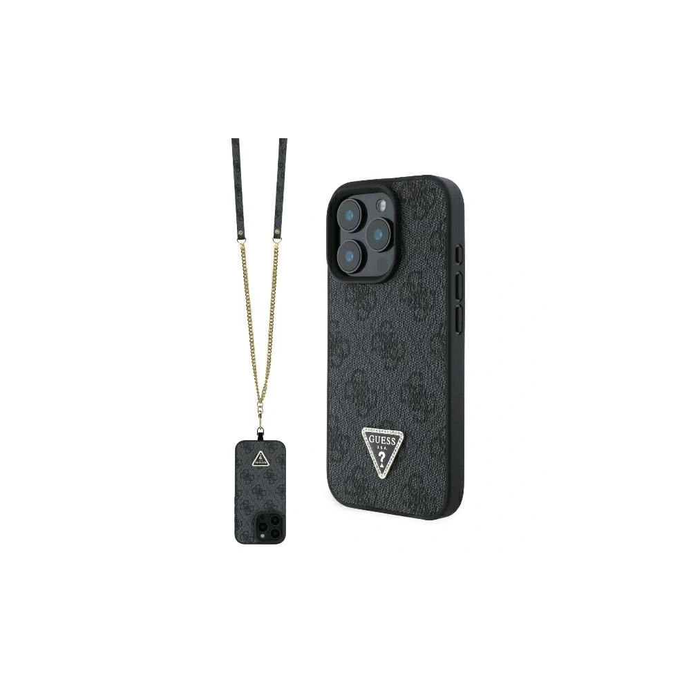 Wholesale Case Guess GUHCP16XP4TDSCPK Apple iPhone 16 Pro Max hardcase Leather Metal Logo Strass Crossbody black - GUE3546 - {ean13} - Hurt