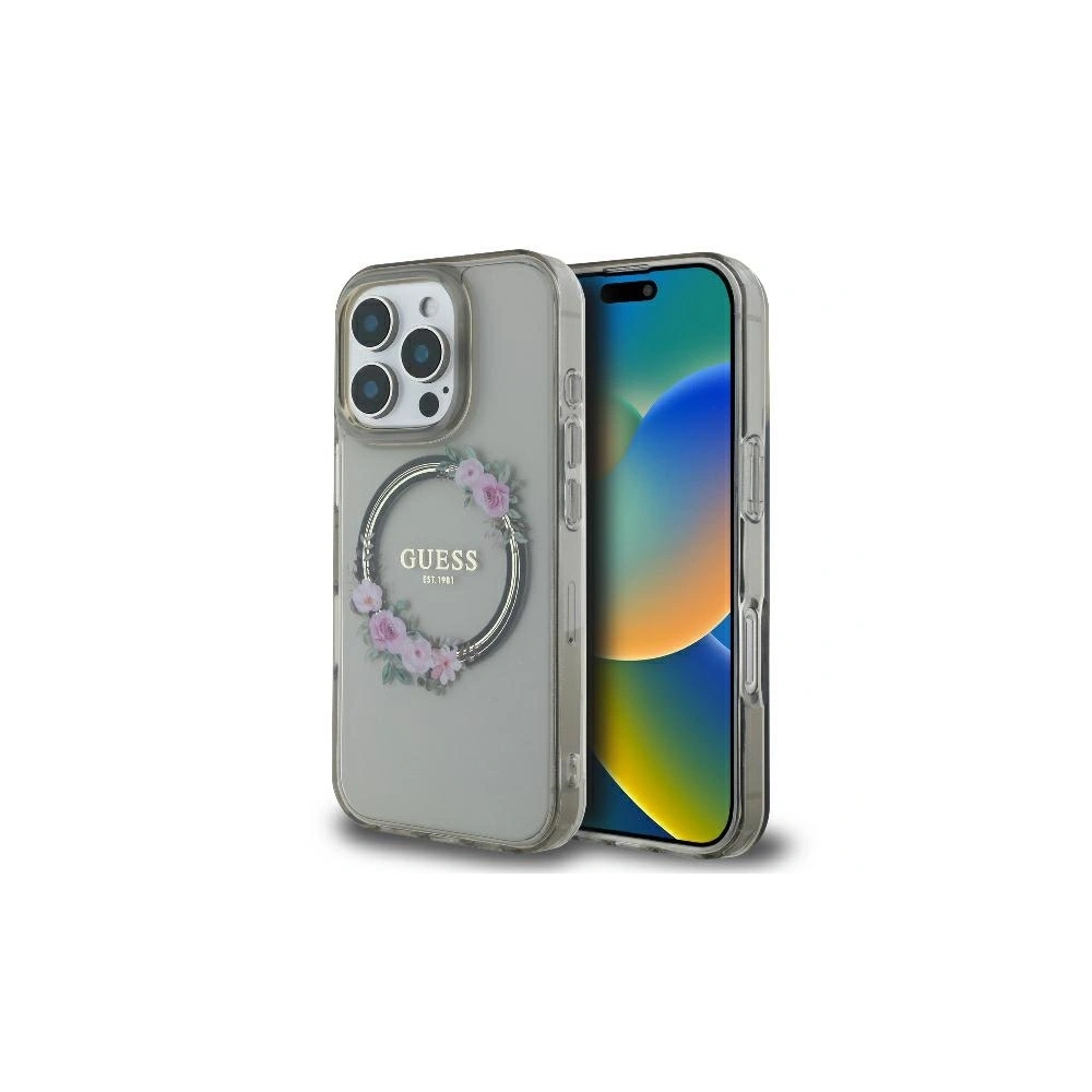 Hurtownia GSM - Případ Guess GUHMP16LHFWFCK Apple iPhone 16 Pro tvrdý kryt IML Květy Věnec MagSafe černý - GUE3554 - {ean13} - Hurt