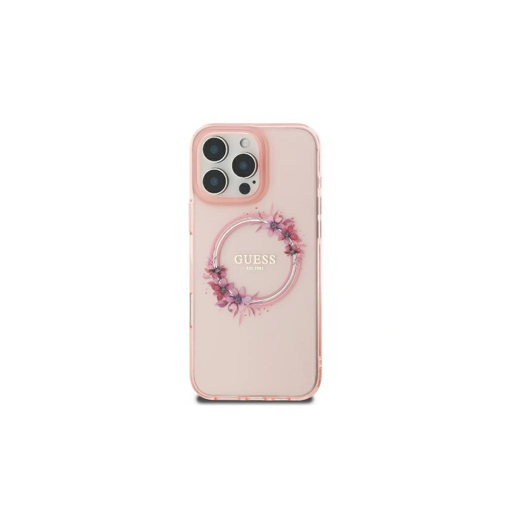 Wholesale Case Guess GUHMP16LHFWFCP Apple iPhone 16 Pro hardcase IML Flowers Wreath MagSafe pink - GUE3555 - {ean13} - Hurt