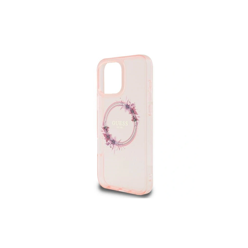 Wholesale Case Guess GUHMP16LHFWFCP Apple iPhone 16 Pro hardcase IML Flowers Wreath MagSafe pink - GUE3555 - {ean13} - Hurt