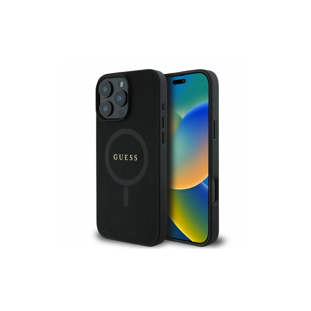Hurtownia GSM - Caz Guess GUHMP16LPSAHMCK husa dură Apple iPhone 16 Pro Saffiano Classic Logo MagSafe neagră - GUE3560 - {ean13} - Hurt