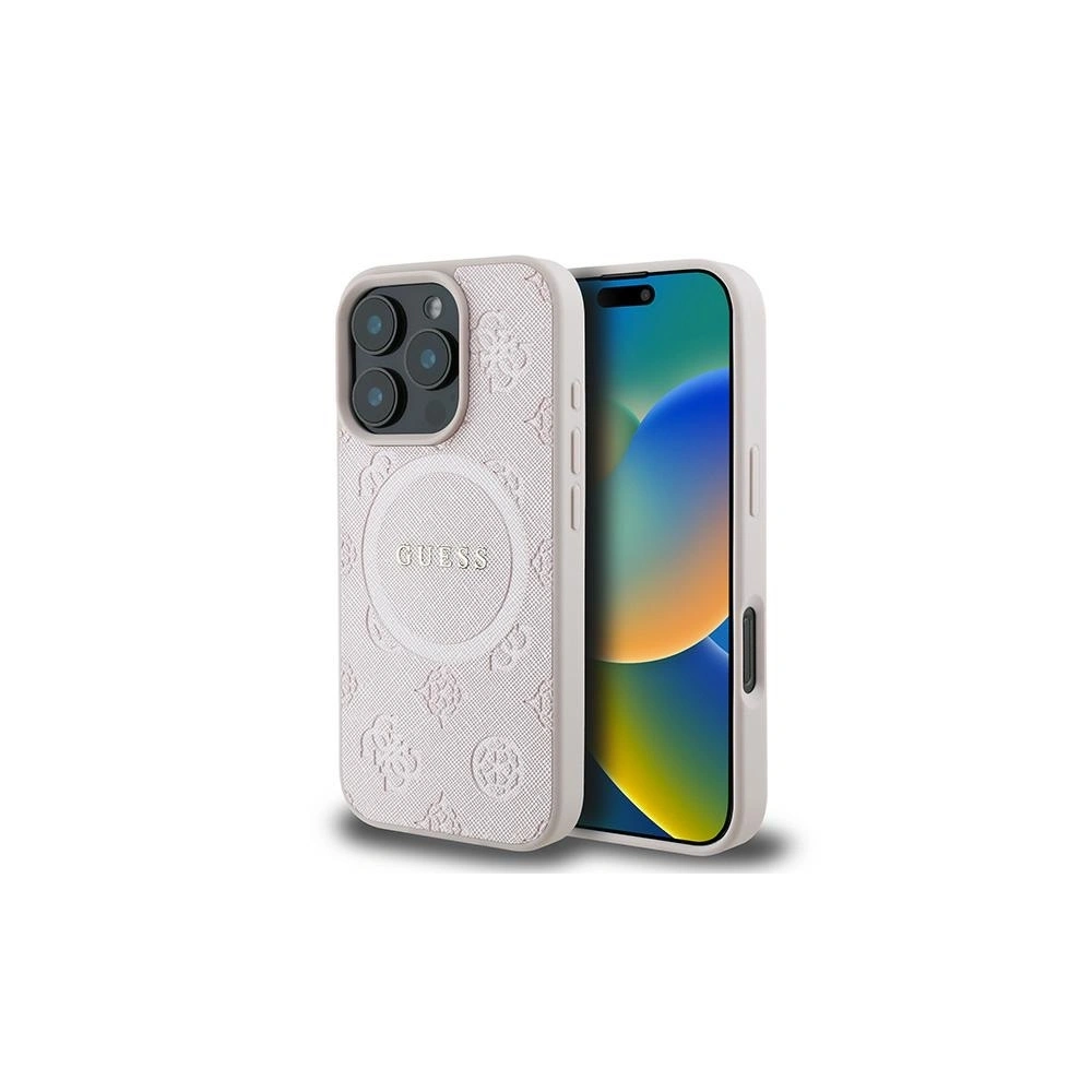 Etui Guess GUHMP16LPSAPSMEP Apple iPhone 16 Pro kemény tok Saffiano Peony Classic Logo MagSafe rózsaszín - iPhone 16 Pro - Guess