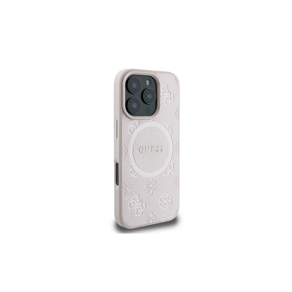 Etui Guess GUHMP16LPSAPSMEP Apple iPhone 16 Pro kemény tok Saffiano Peony Classic Logo MagSafe rózsaszín - iPhone 16 Pro - Guess