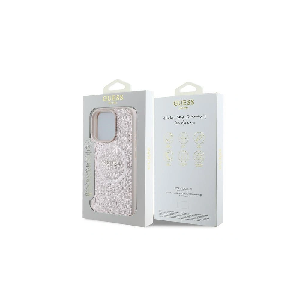 Etui Guess GUHMP16LPSAPSMEP Apple iPhone 16 Pro kemény tok Saffiano Peony Classic Logo MagSafe rózsaszín - iPhone 16 Pro - Guess