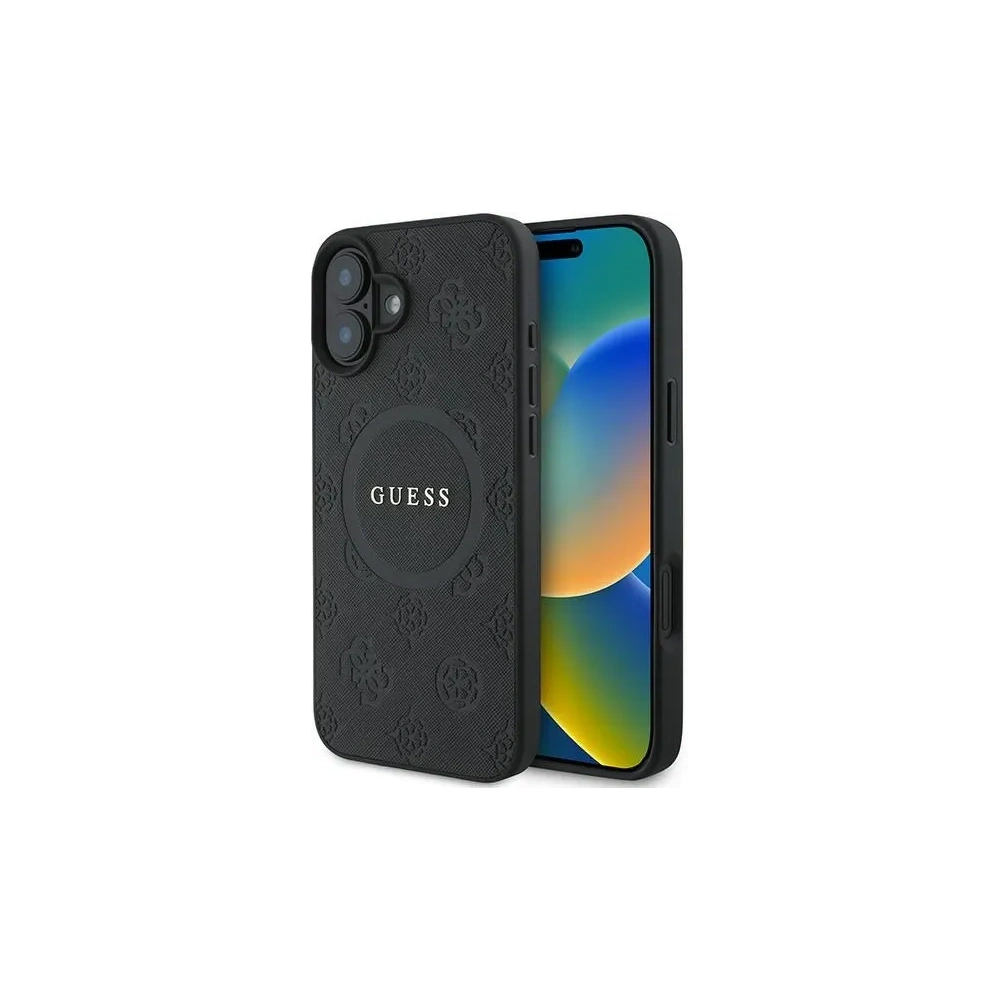 Hurtownia GSM - Eset Guess GUHMP16MPSAPSMEK Apple iPhone 16 Plus kemény tok Saffiano Peony Classic Logo MagSafe fekete - GUE3567 - {ean13} - Hurt