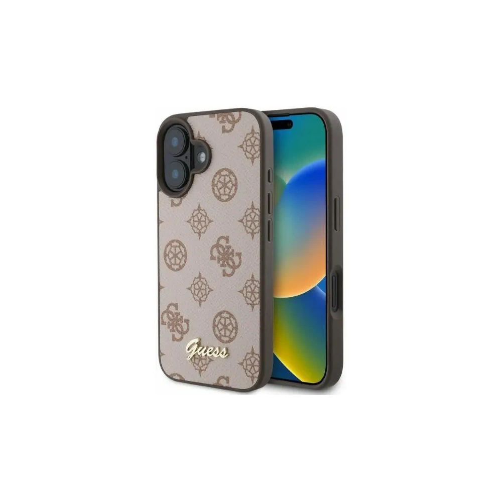 Etui Guess GUHMP16SPGPYSW Apple iPhone 16 hardcase Peony Script MagSafe brązowy - iPhone 16 - Guess