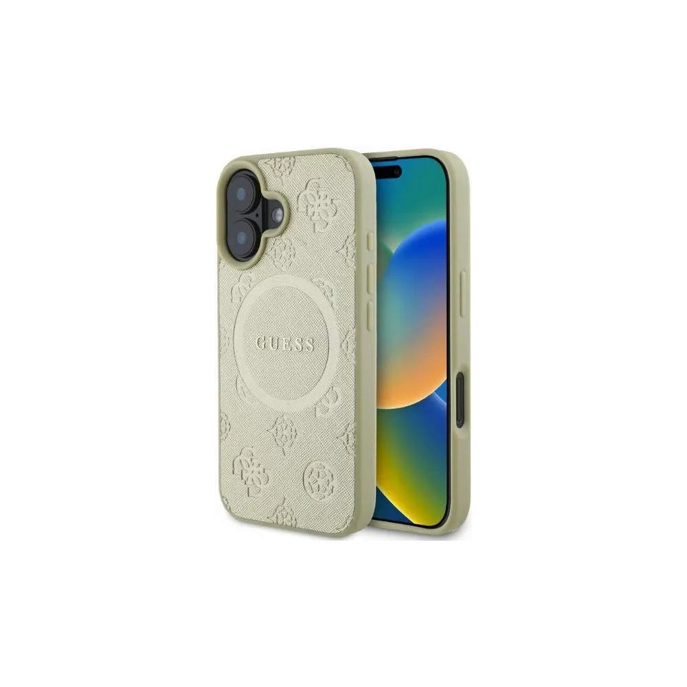 Guess GUHMP16SPSAPSMED iPhone 16 6.1" złoty/gold hardcase Saffiano Peony Classic Logo MagSafe - !ZAIMPORTOWANE - Guess