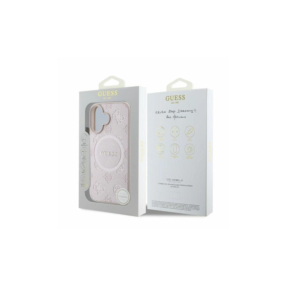 Etui Guess GUHMP16SPSAPSMEP Apple iPhone 16 hardcase Saffiano Peony Classic Logo MagSafe różowy - iPhone 16 - Guess
