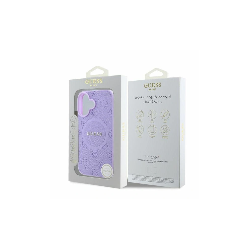 Etui Guess GUHMP16SPSAPSMEU Apple iPhone 16 hardcase Saffiano Peony Classic Logo MagSafe fioletowy - iPhone 16 - Guess