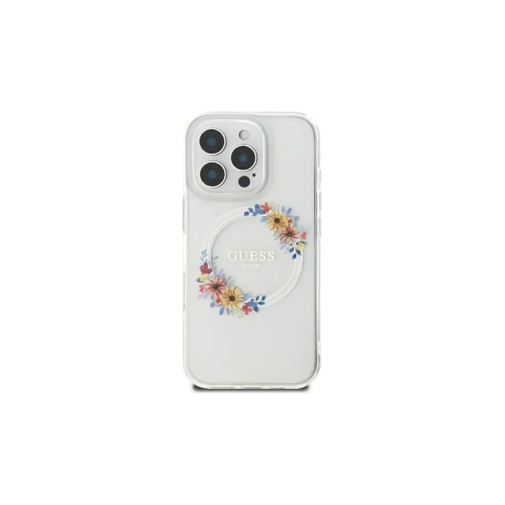 Hurtownia GSM - Ügy Guess GUHMP16XHFWFCT Apple iPhone 16 Pro Max kemény tok IML Virág Koszorú MagSafe átlátszó - GUE3579 - {ean13} - Hurt