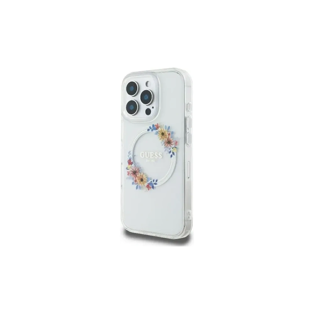 Wholesale Case Guess GUHMP16XHFWFCT Apple iPhone 16 Pro Max hardcase IML Flowers Wreath MagSafe transparent - GUE3579 - {ean13} - Hurt
