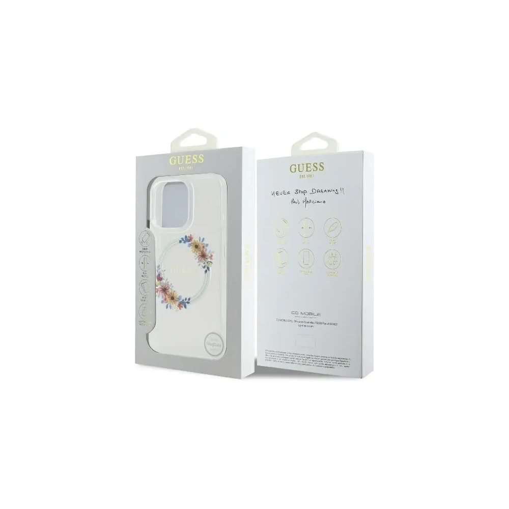Wholesale Case Guess GUHMP16XHFWFCT Apple iPhone 16 Pro Max hardcase IML Flowers Wreath MagSafe transparent - GUE3579 - {ean13} - Hurt