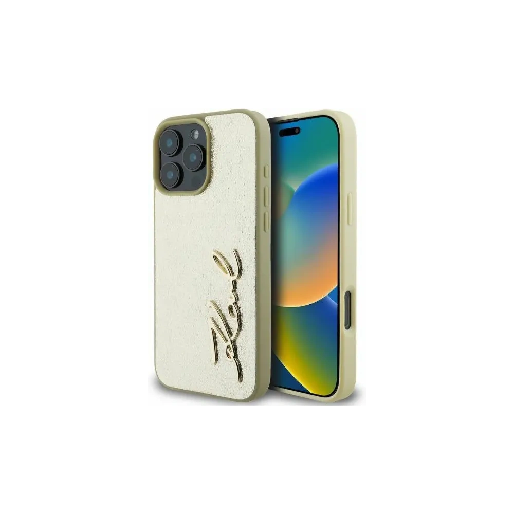 Hurtownia GSM - Případ Karl Lagerfeld KLHCP16XPFMFBKMD Apple iPhone 16 Pro Max tvrdý obal Metal Signature zlatý - KLD2143 - {ean13} - Hurt