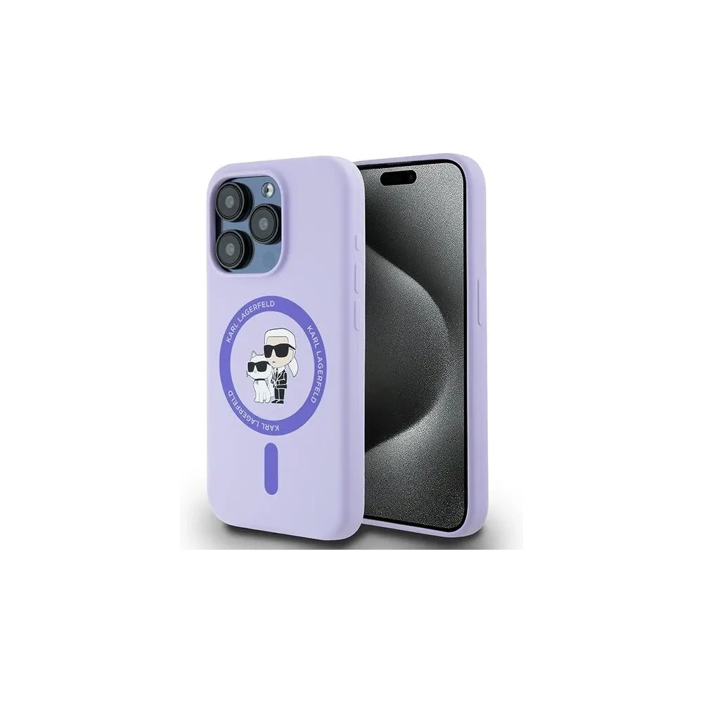 Hurtownia GSM - Fall Karl Lagerfeld KLHMP15LSCMKCRHU Apple iPhone 15 Pro Hardcase Silikon Karl&Choupette Köpfe Ring MagSafe lila - KLD2145 - {ean13} - Hurt