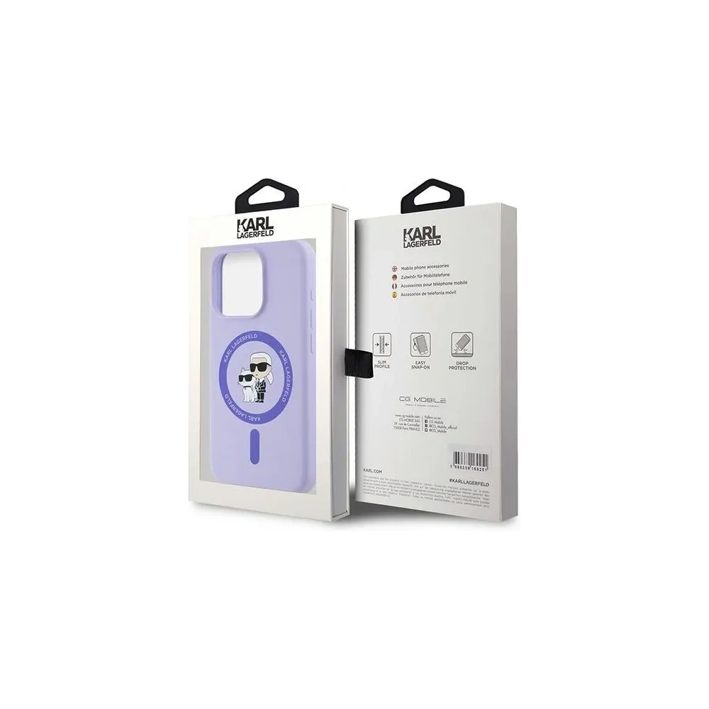 Hurtownia GSM - Fall Karl Lagerfeld KLHMP15LSCMKCRHU Apple iPhone 15 Pro Hardcase Silikon Karl&Choupette Köpfe Ring MagSafe lila - KLD2145 - {ean13} - Hurt