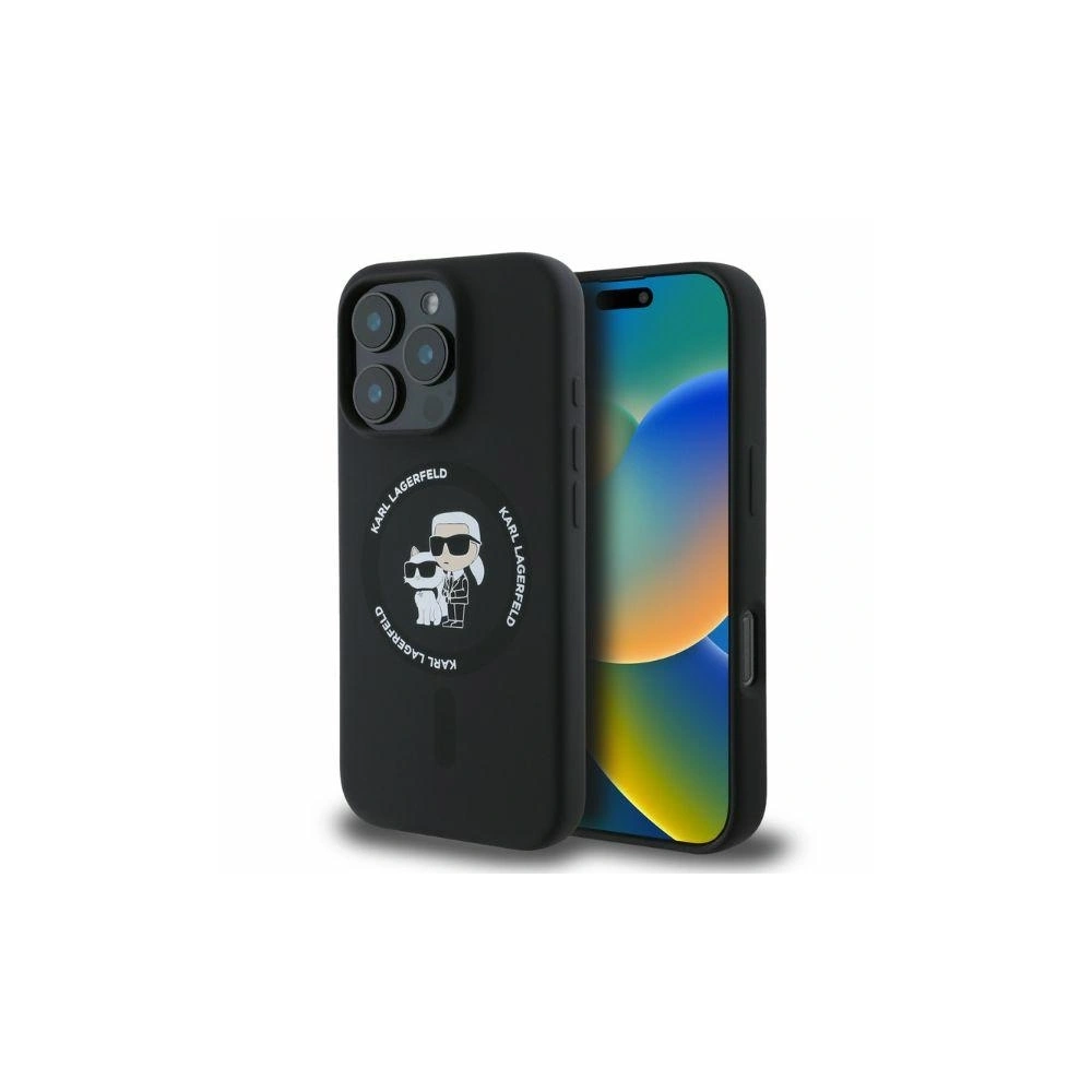 Etui Karl Lagerfeld KLHMP16LSCMKCRHK Apple iPhone 16 Pro kemény tok Szilikon Karl&Choupette Heads Gyűrű MagSafe fekete - iPhone 16 Pro - Karl Lagerfeld