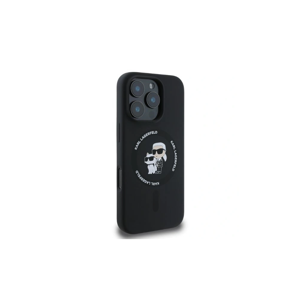 Etui Karl Lagerfeld KLHMP16LSCMKCRHK Apple iPhone 16 Pro kemény tok Szilikon Karl&Choupette Heads Gyűrű MagSafe fekete - iPhone 16 Pro - Karl Lagerfeld
