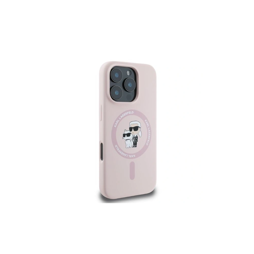 Fall Karl Lagerfeld KLHMP16LSCMKCRHP Apple iPhone 16 Pro Hardcase Silikon Karl&Choupette Köpfe Ring MagSafe rosa - iPhone 16 Pro - Karl Lagerfeld