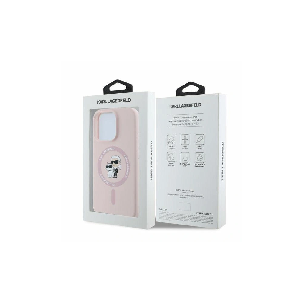 Fall Karl Lagerfeld KLHMP16LSCMKCRHP Apple iPhone 16 Pro Hardcase Silikon Karl&Choupette Köpfe Ring MagSafe rosa - iPhone 16 Pro - Karl Lagerfeld
