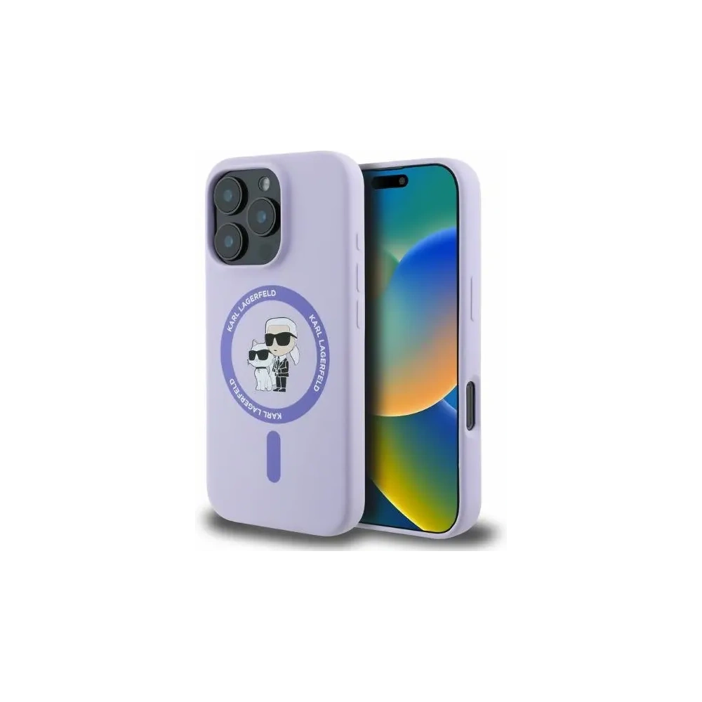 Fall Karl Lagerfeld KLHMP16LSCMKCRHU Apple iPhone 16 Pro Hardcase Silikon Karl&Choupette Köpfe Ring MagSafe lila - iPhone 16 Pro - Karl Lagerfeld