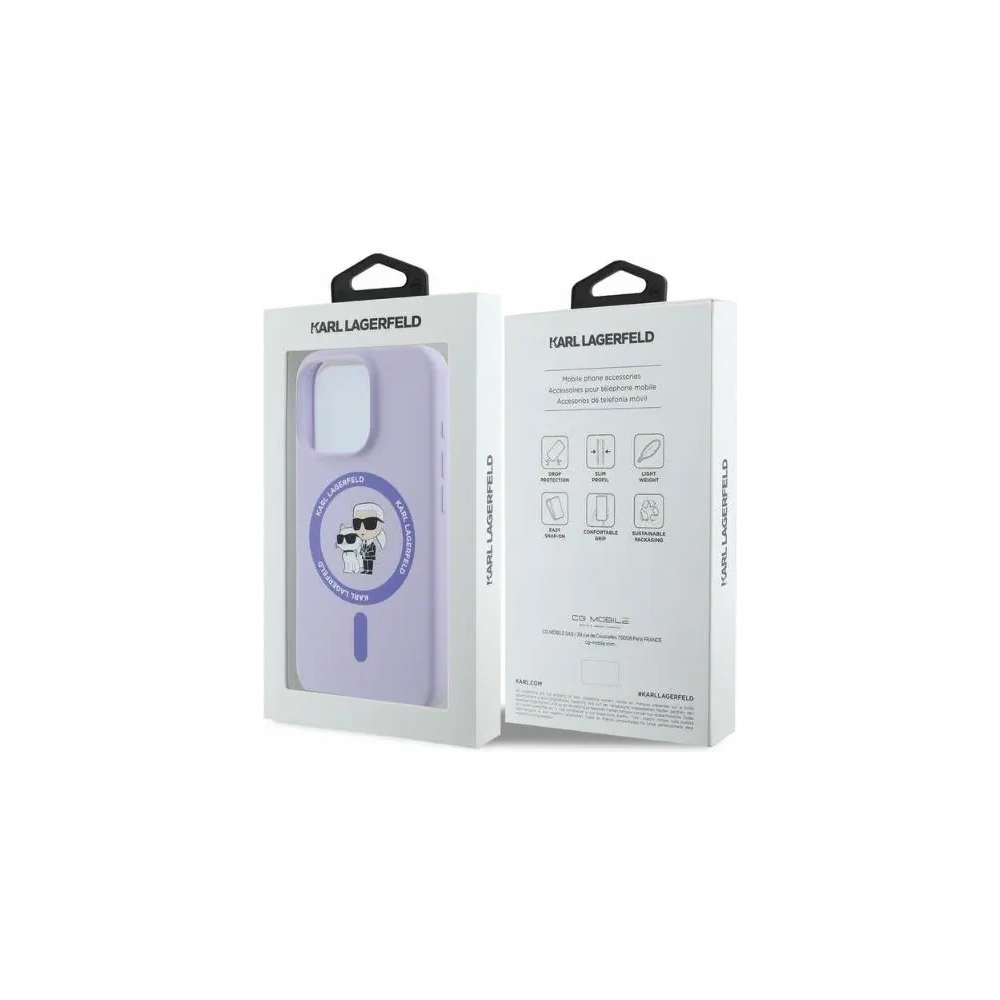 Fall Karl Lagerfeld KLHMP16LSCMKCRHU Apple iPhone 16 Pro Hardcase Silikon Karl&Choupette Köpfe Ring MagSafe lila - iPhone 16 Pro - Karl Lagerfeld