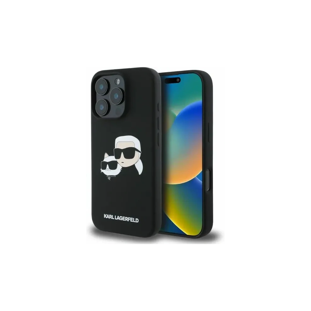 Fall Karl Lagerfeld KLHMP16LSKCHPPLK Apple iPhone 16 Pro Hardcase Silikon Doppelte Köpfe Druck MagSafe schwarz