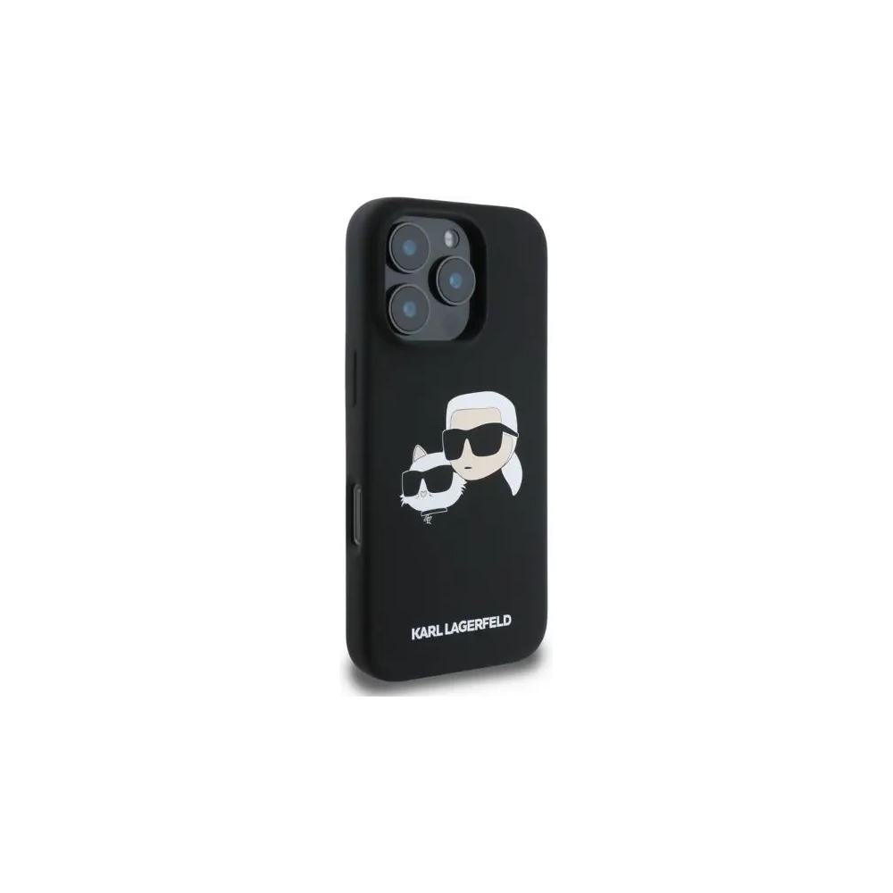Fall Karl Lagerfeld KLHMP16LSKCHPPLK Apple iPhone 16 Pro Hardcase Silikon Doppelte Köpfe Druck MagSafe schwarz