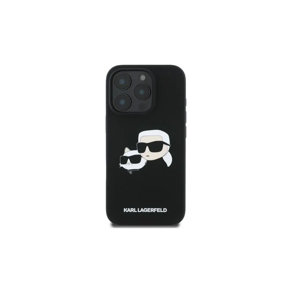 Fall Karl Lagerfeld KLHMP16LSKCHPPLK Apple iPhone 16 Pro Hardcase Silikon Doppelte Köpfe Druck MagSafe schwarz