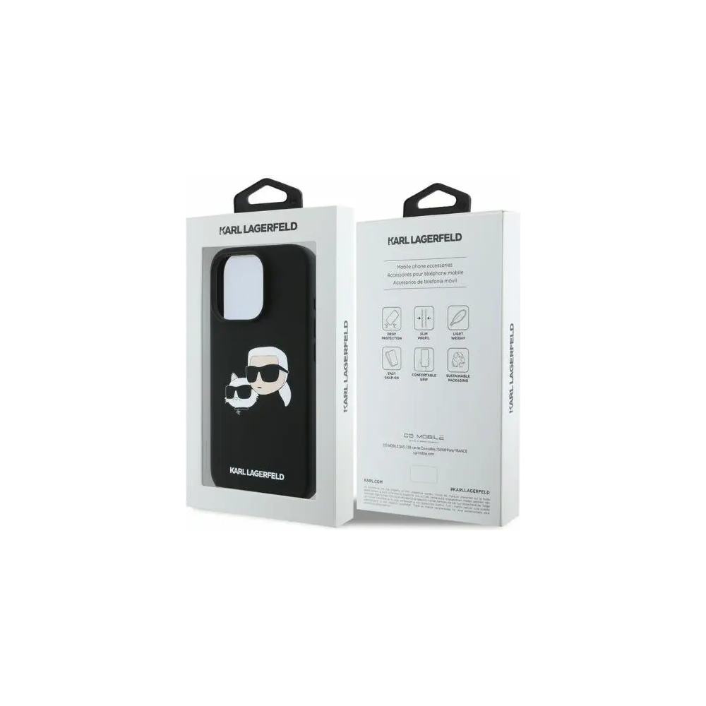 Fall Karl Lagerfeld KLHMP16LSKCHPPLK Apple iPhone 16 Pro Hardcase Silikon Doppelte Köpfe Druck MagSafe schwarz