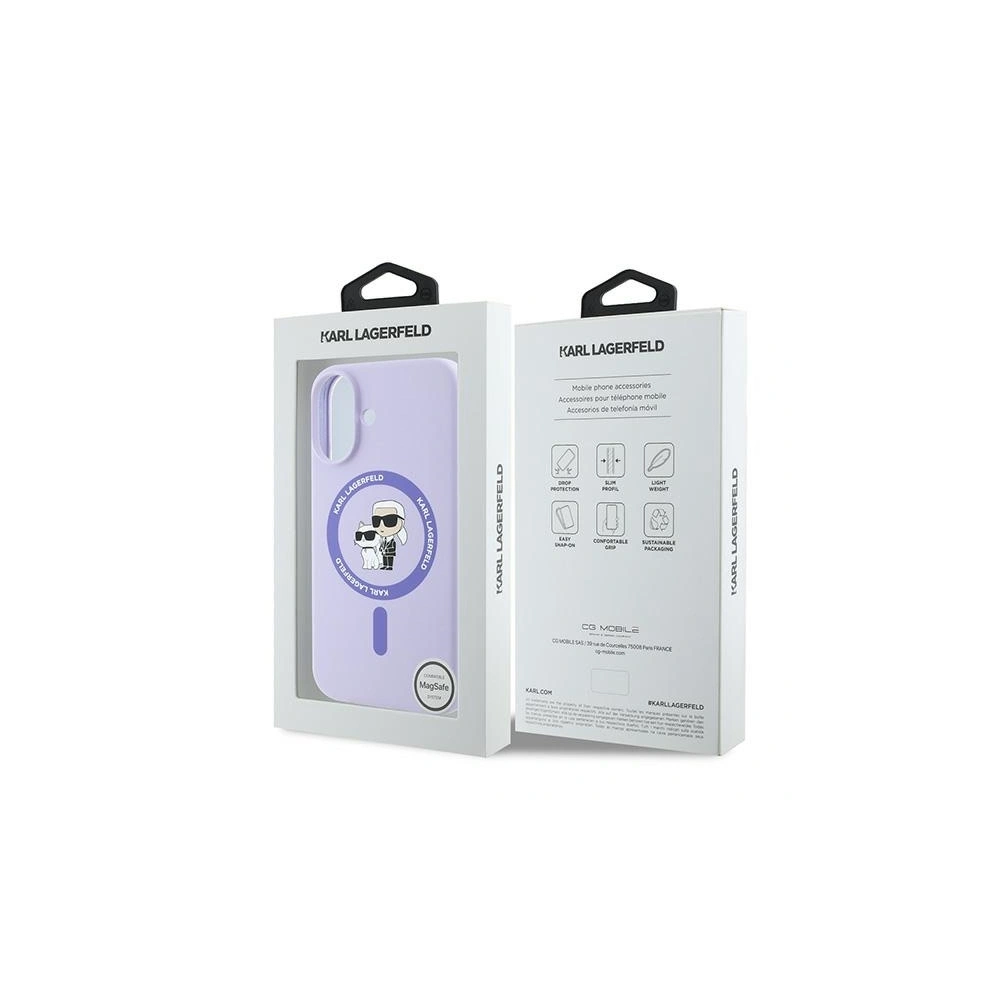 Hurtownia GSM - Eset Karl Lagerfeld KLHMP16MSCMKCRHU Apple iPhone 16 Plus keménytok Szilikon Karl&Choupette Fejek Gyűrű MagSafe lila - KLD2158 - {ean13} - Hurt