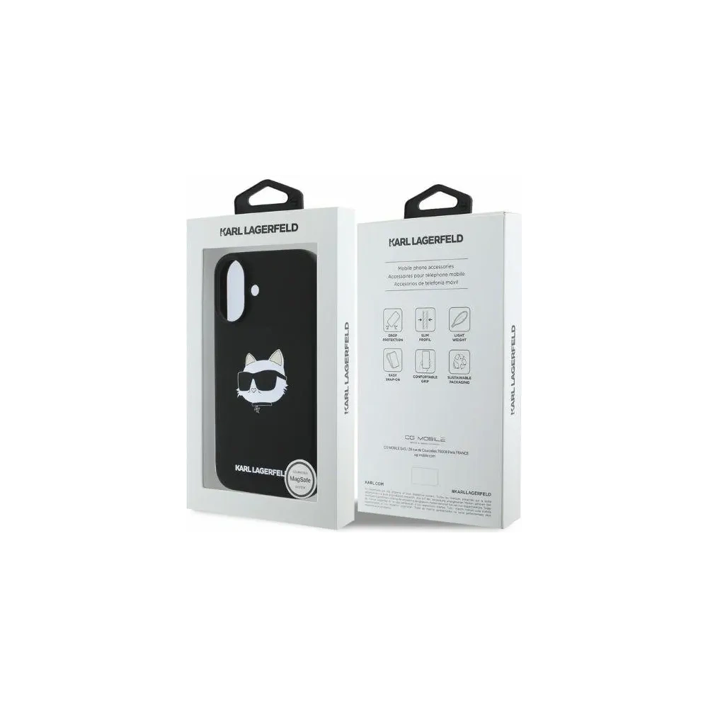 Case Karl Lagerfeld KLHMP16SSCHPPLK Apple iPhone 16 hardcase Silicone Choupette Head Print MagSafe black
