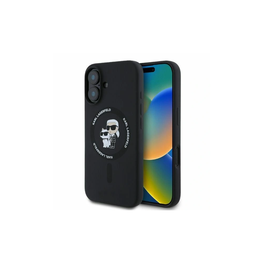 Fall Karl Lagerfeld KLHMP16SSCMKCRHK Apple iPhone 16 Hartschale Silikon Karl&Choupette Köpfe Ring MagSafe schwarz - iPhone 16 - Karl Lagerfeld